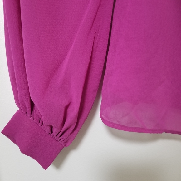 Keepsake The Label Pink Bow Tie Chiffon Blouse V-neck Puff Sleeve Rex Fit XXS - Picture 5 of 11